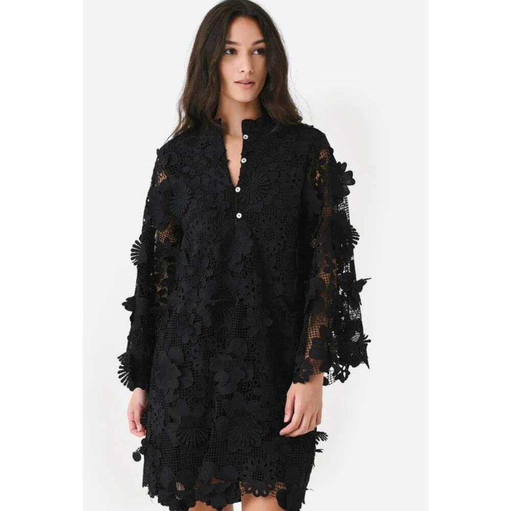 J. MARIE THE SERAPHINA MINI DRESS BLACK FLORAL SIZE LARGE LADIES - Picture 2 of 5
